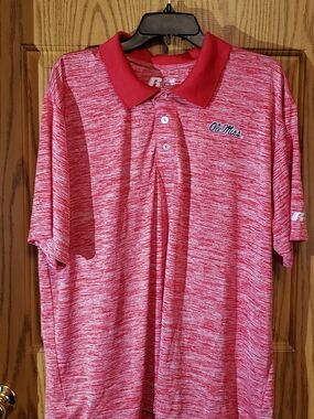 Russell Athletic Red Heather Performance Polo.‎ Ole Miss. Xl. Light Weight.